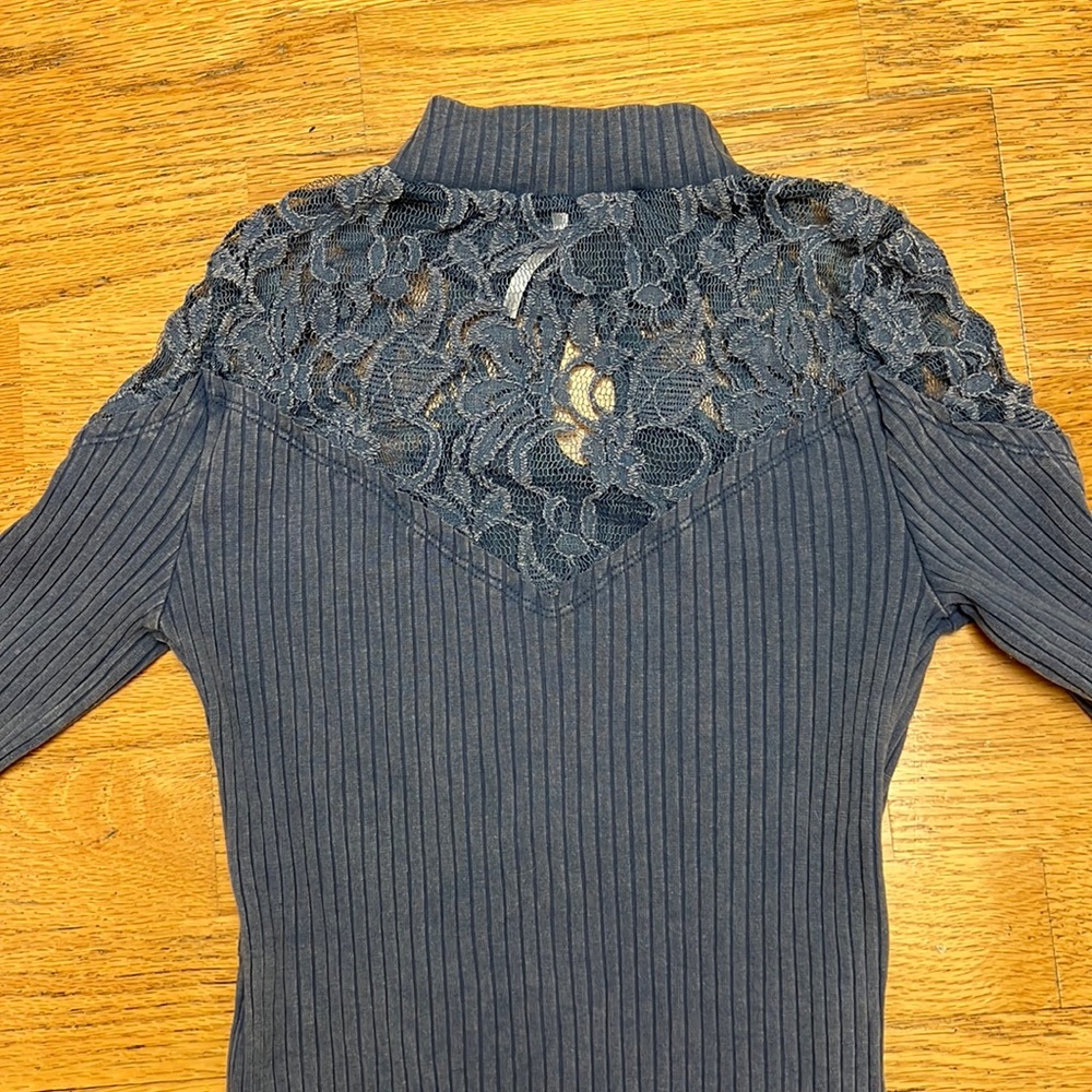 Free People mock turtleneck long sleeve top with lace inserts - Picture 5 of 5